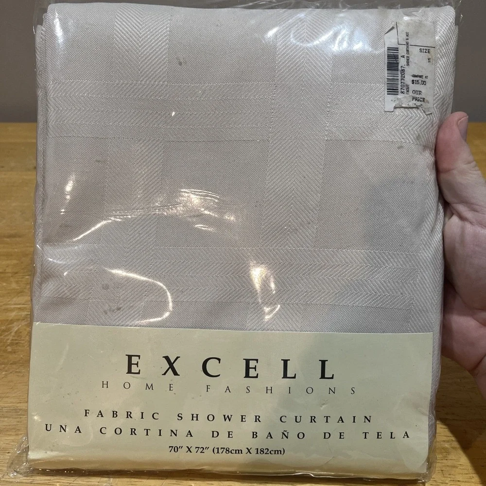 Excell Fabric Shower Curtain Light Brown Tan Embossed‎ Check  70